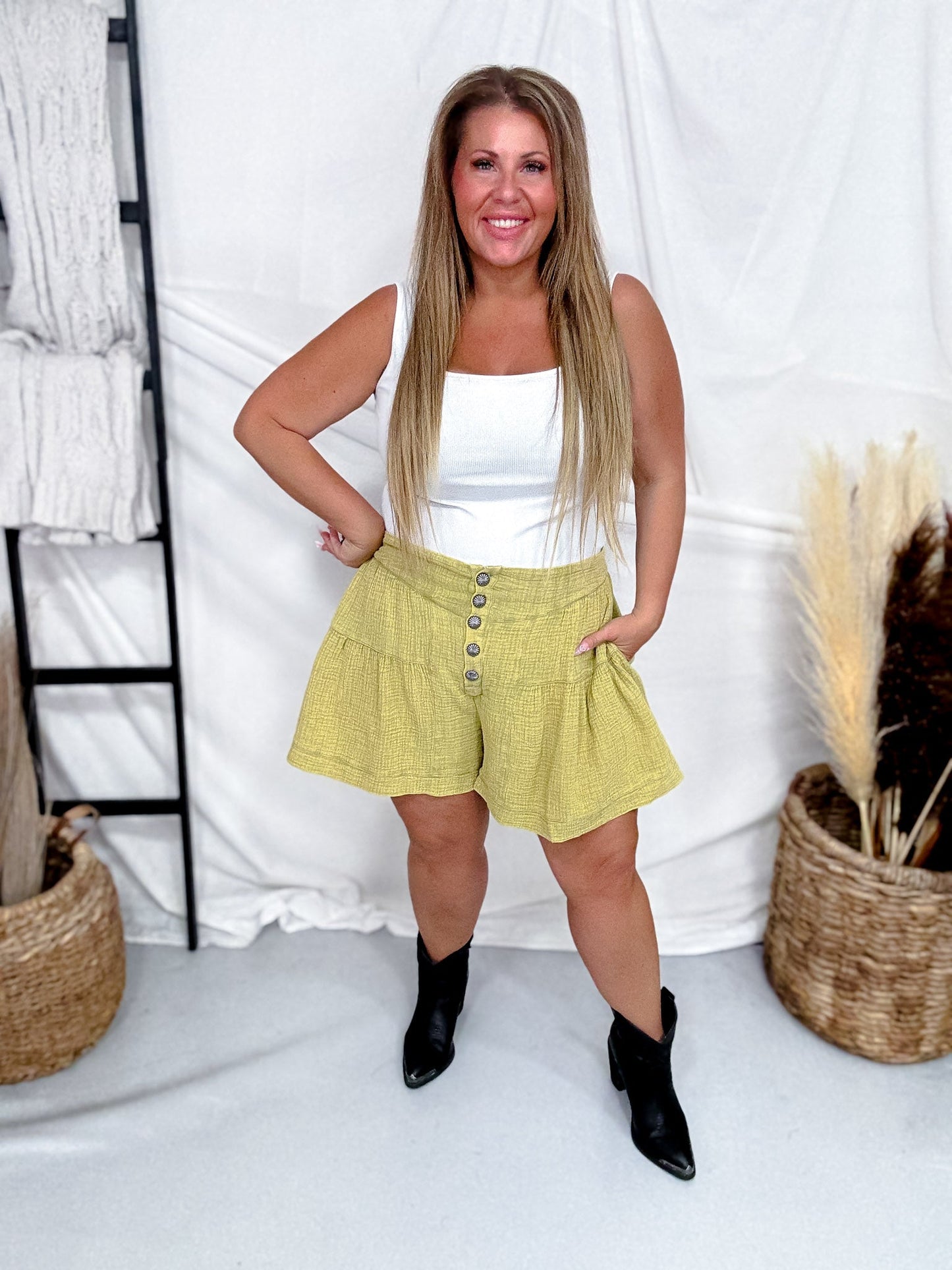 Flowy Western Range Rider Shorts In Green - Whiskey Skies - 2 FLY CO.