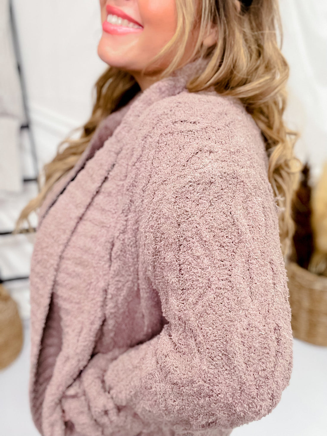 Fluffy Cable Knit Mocha Cardigan - Whiskey Skies - SWEET LOVELY BY JEN