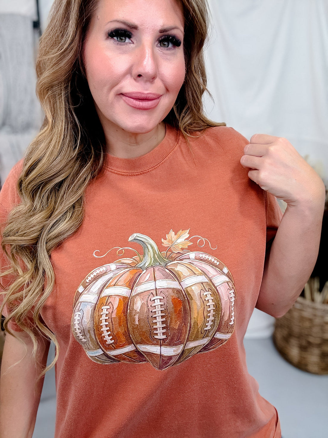 Football Pumpkin Short Sleeve Graphic Tee - Whiskey Skies - GLAIME