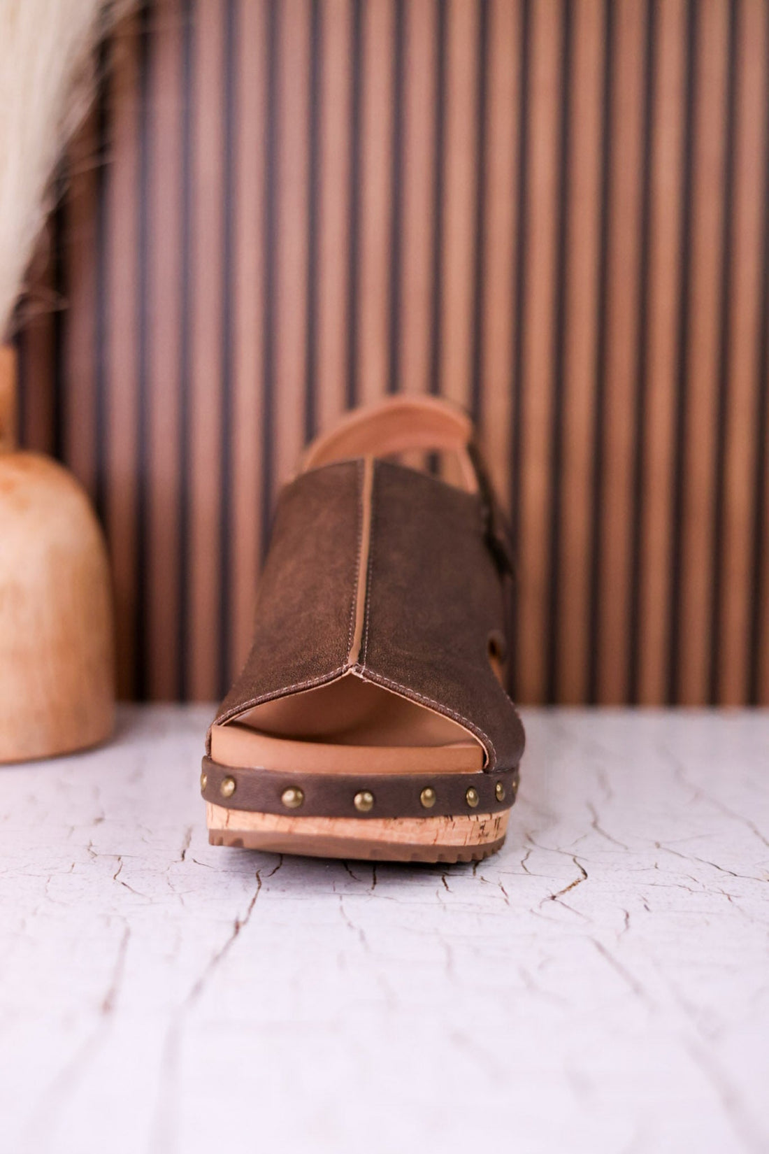 For Keeps Studded Wedges In Chocolate - Whiskey Skies - CORKYS FOOTWEAR