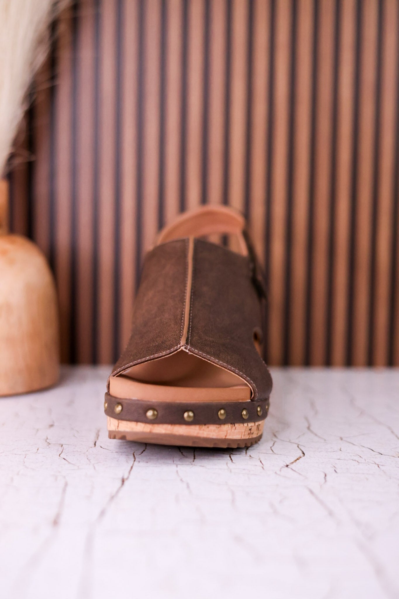 For Keeps Studded Wedges In Chocolate - Whiskey Skies - CORKYS FOOTWEAR