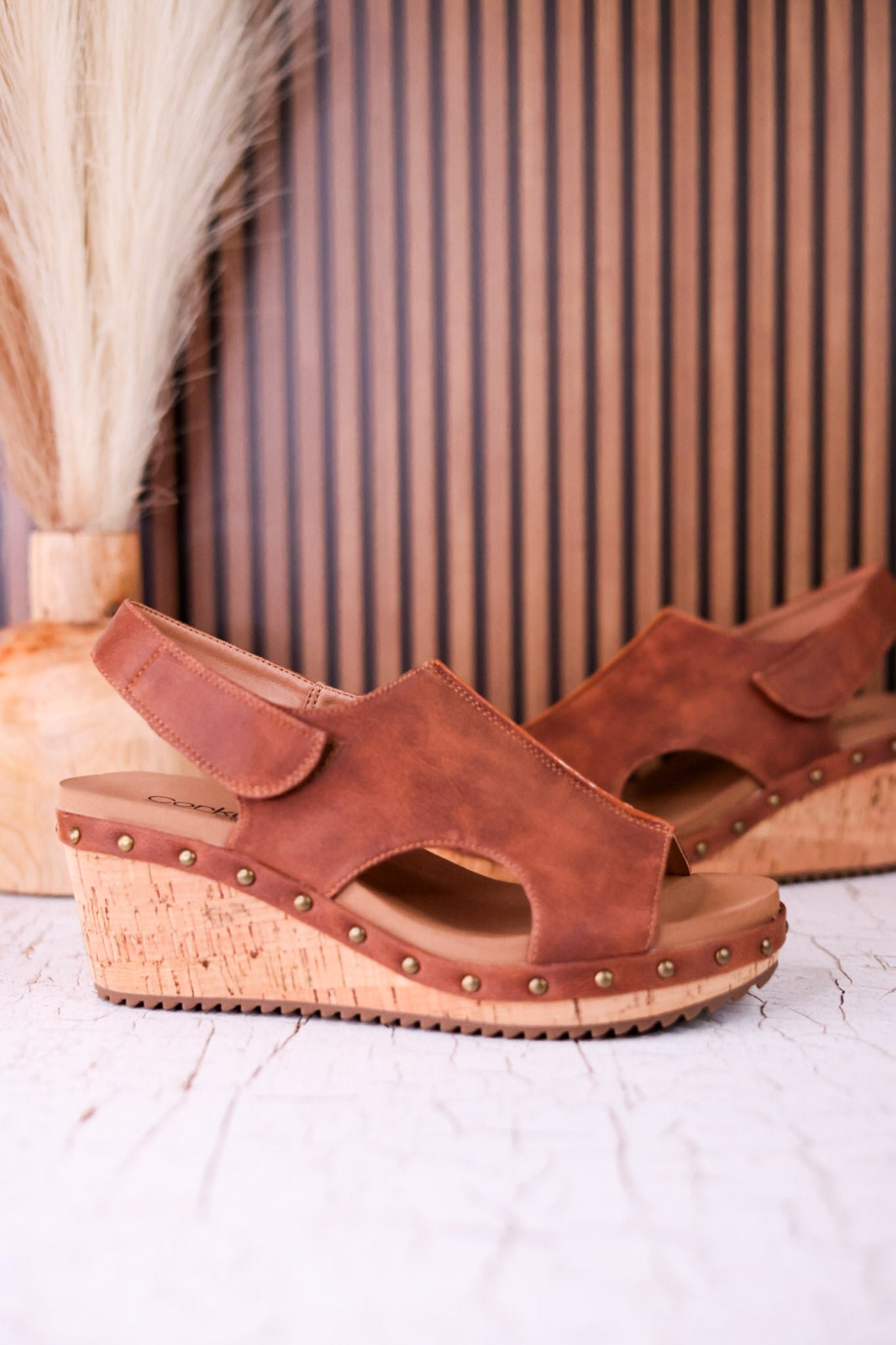 For Keeps Studded Wedges In Rust - Whiskey Skies - CORKYS FOOTWEAR