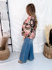 Forest Green Floral Top With Contrasting Cuffed Sleeves - Whiskey Skies - ODDI