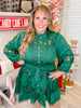 Forest Green Lace Trim Pearl Button Detail 3/4 Sleeve Dress - Whiskey Skies - ENTRO