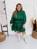 Forest Green Lace Trim Pearl Button Detail 3/4 Sleeve Dress - Whiskey Skies - ENTRO