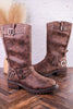 Forever Boots with Buckle Details in Chocolate Brown - Whiskey Skies - VERY G