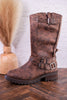 Forever Boots with Buckle Details in Chocolate Brown - Whiskey Skies - VERY G