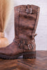 Forever Boots with Buckle Details in Chocolate Brown - Whiskey Skies - VERY G