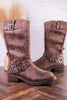 Forever Boots with Buckle Details in Chocolate Brown - Whiskey Skies - VERY G