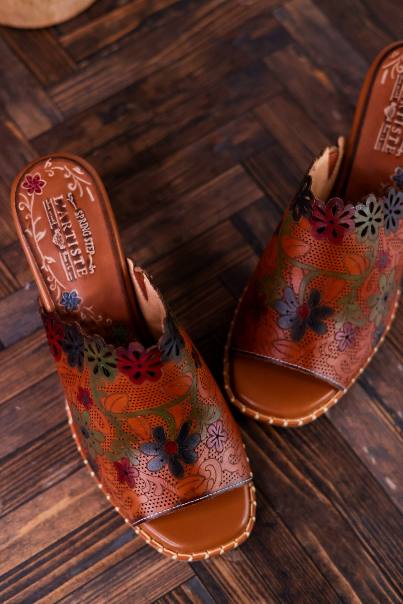 Foxxila Floral Embossed Blocky Heels - Whiskey Skies - SPRING FOOTWEAR