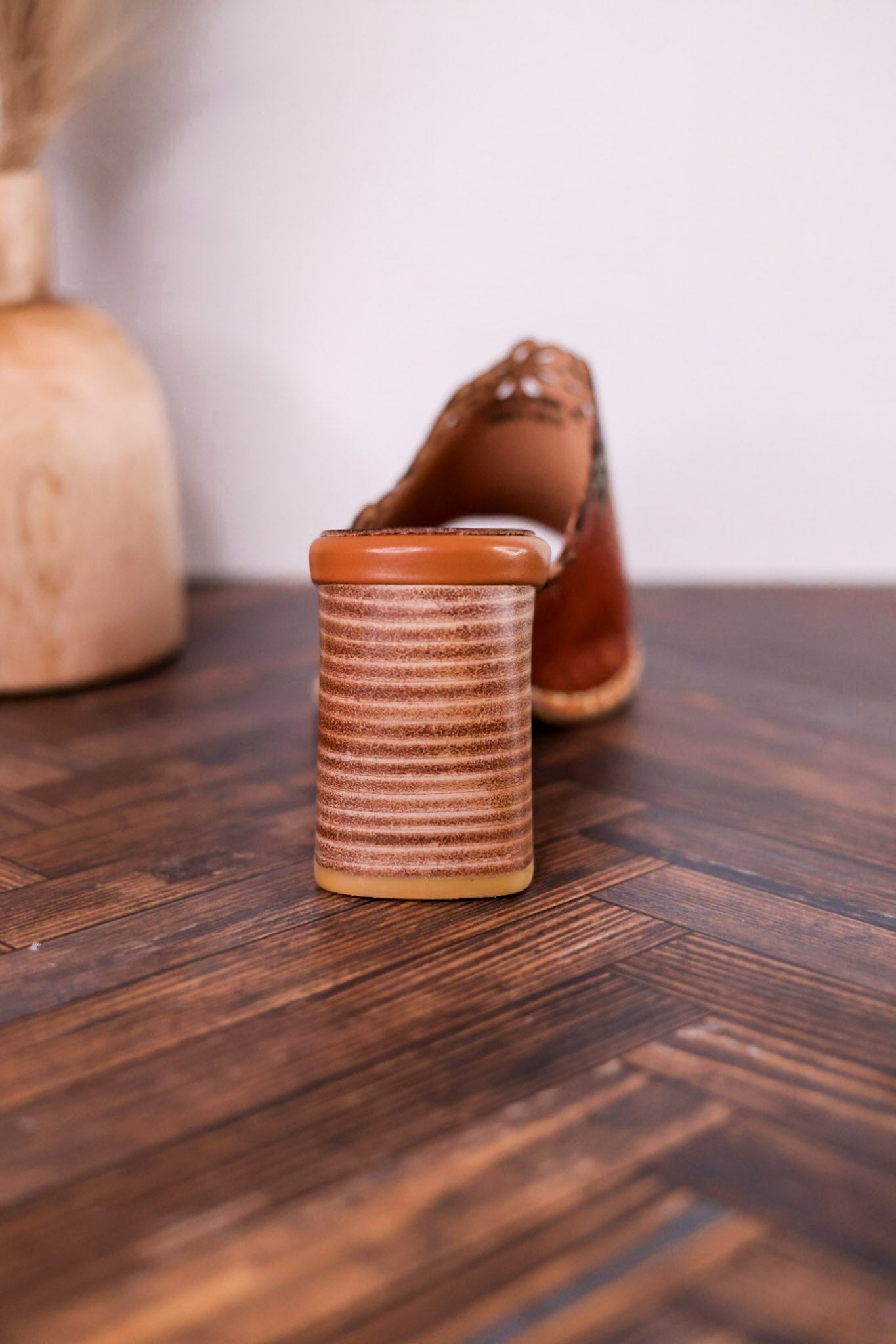 Foxxila Floral Embossed Blocky Heels - Whiskey Skies - SPRING FOOTWEAR