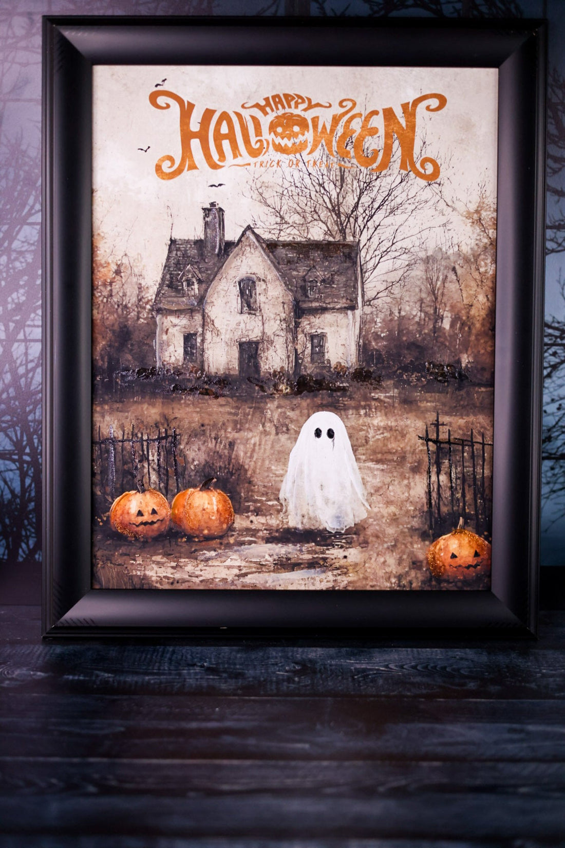 Framed Haunted House Happy Halloween Sign - Whiskey Skies - MELROSE INTL