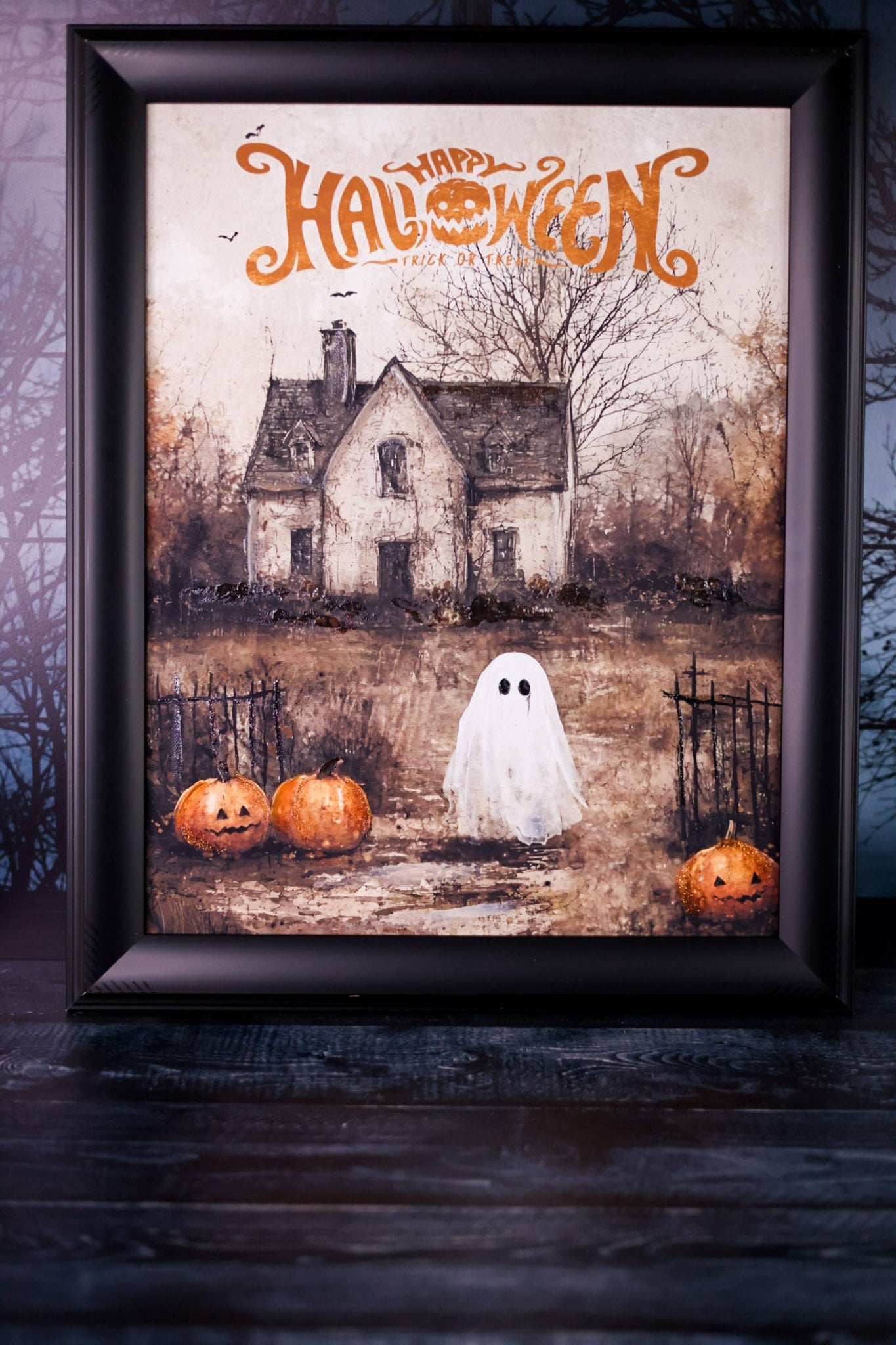 Framed Haunted House Happy Halloween Sign - Whiskey Skies - MELROSE INTL