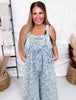 Frayed Checkered Denim Wide Leg Overalls - Whiskey Skies - BIBI