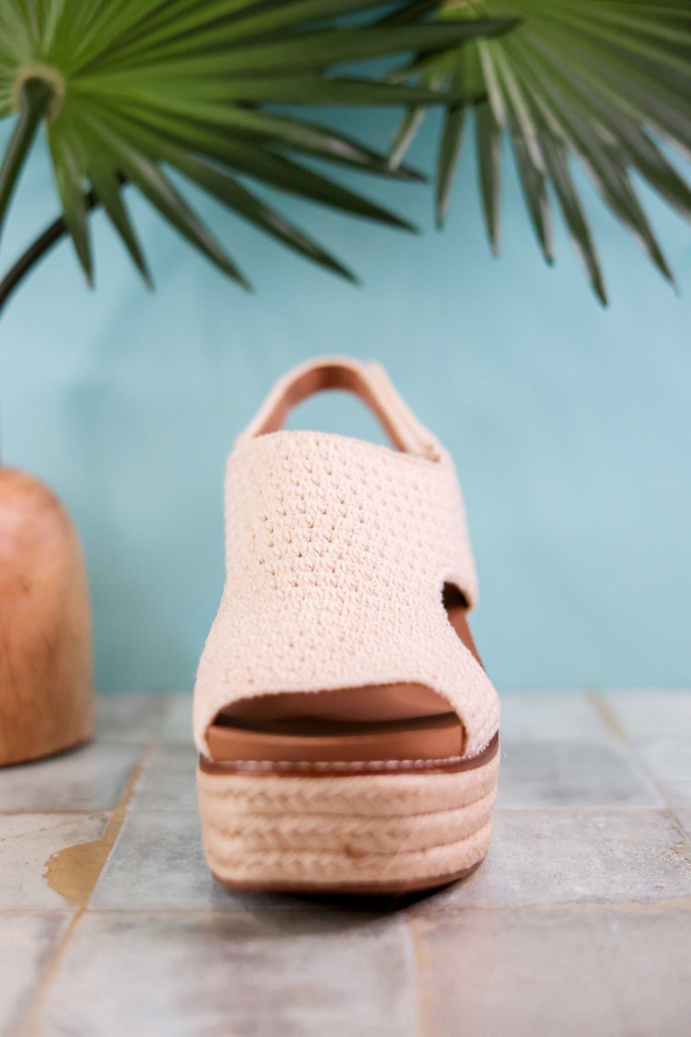Freddie Natural Crochet Wedge Sandals - Whiskey Skies - CORKYS FOOTWEAR