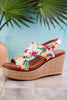 Freddie White Floral Wedge Sandals - Whiskey Skies - CORKYS FOOTWEAR