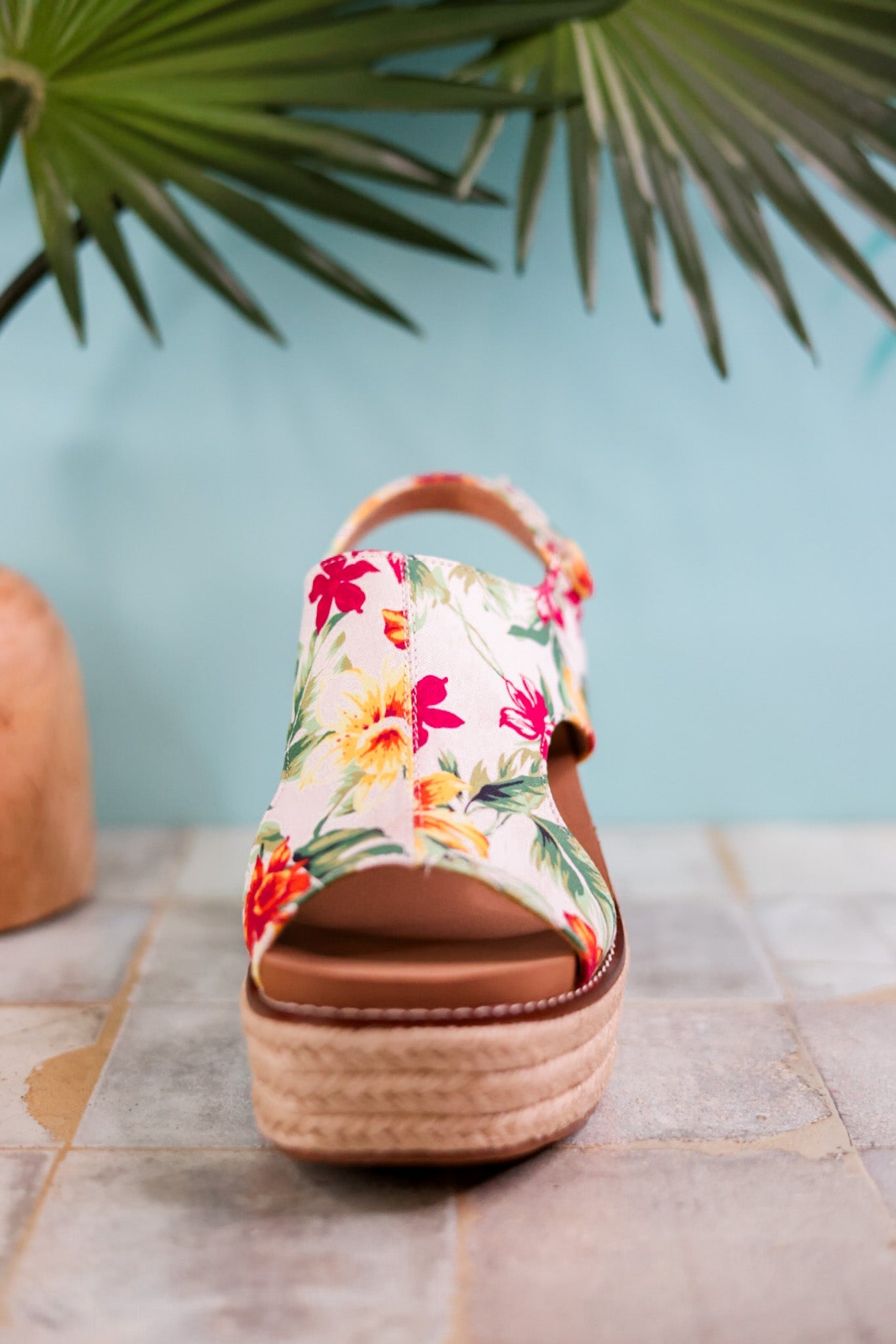 Freddie White Floral Wedge Sandals - Whiskey Skies - CORKYS FOOTWEAR