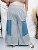 French Terry & Denim Contrast Wide Leg Sweat Pants - Whiskey Skies - ODDI