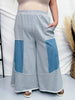 French Terry & Denim Contrast Wide Leg Sweat Pants - Whiskey Skies - ODDI