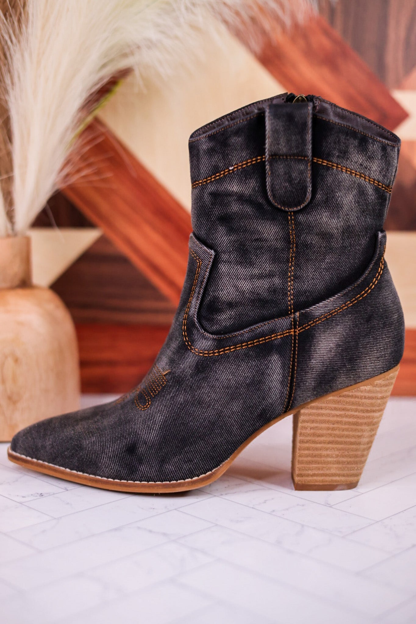 Friends in Low Places Dark Blue Denim Ankle Boots - Whiskey Skies - CORKYS FOOTWEAR