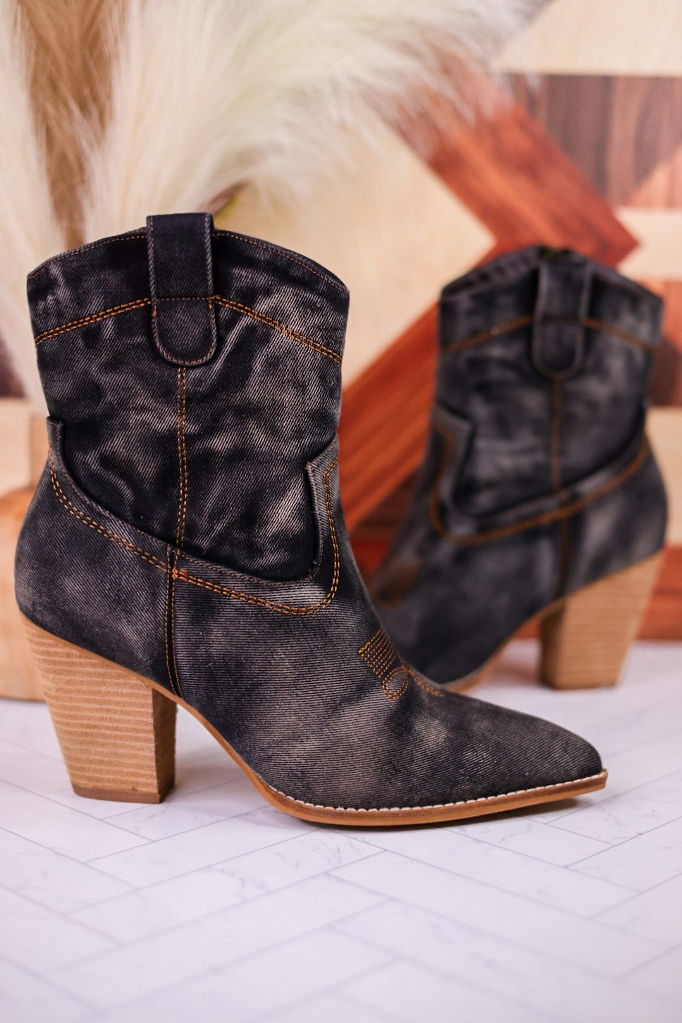 Friends in Low Places Dark Blue Denim Ankle Boots - Whiskey Skies - CORKYS FOOTWEAR