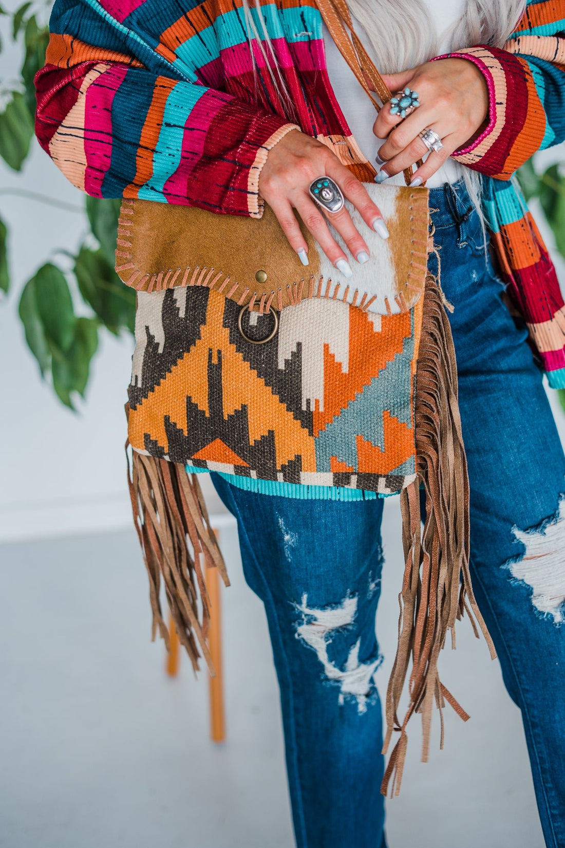 Fringe Aztec Bag - Whiskey Skies - OLAY BAGS