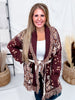 Fringe Trim Jacquard Knit Belted Cardigan - Whiskey Skies - DAVI & DANI