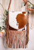Fringed Leather and Hair On Hide Bag with Turquoise Accent Stone - Whiskey Skies - MYRA BAGS