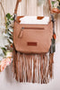 Fringed Leather and Hair On Hide Bag with Turquoise Accent Stone - Whiskey Skies - MYRA BAGS
