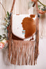 Fringed Leather and Hair On Hide Bag with Turquoise Accent Stone - Whiskey Skies - MYRA BAGS