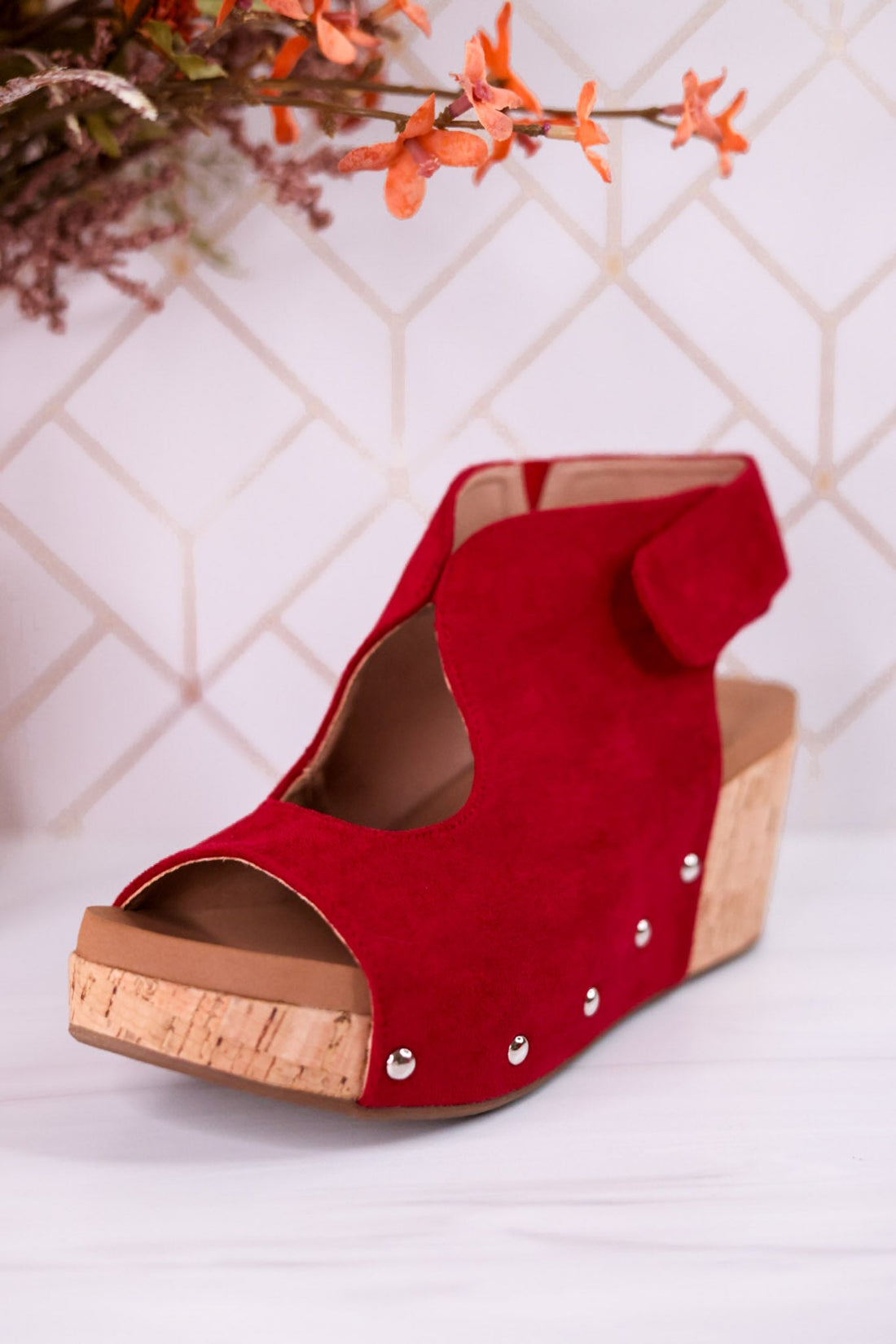Frisky Dark Red Wedges - Whiskey Skies - CORKYS FOOTWEAR