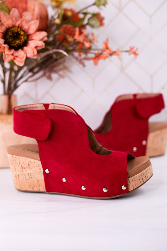Frisky Dark Red Wedges - Whiskey Skies - CORKYS FOOTWEAR