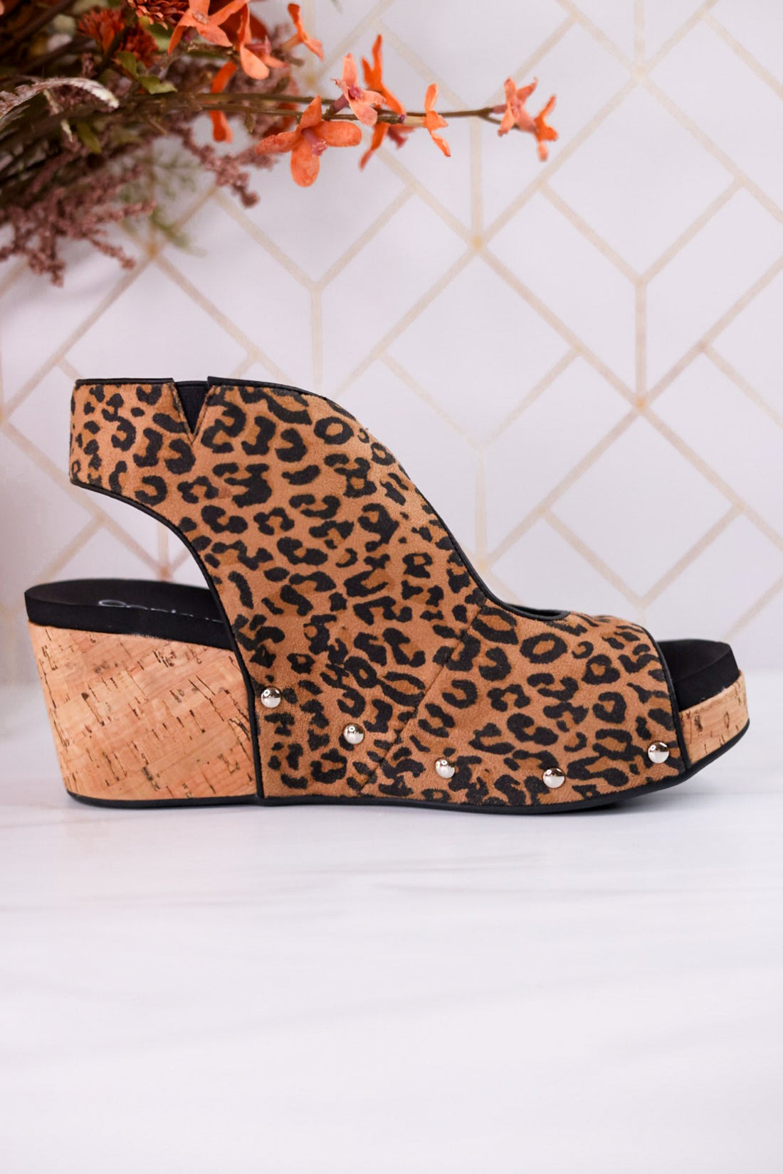 Frisky Leopard Wedges - Whiskey Skies - CORKYS FOOTWEAR