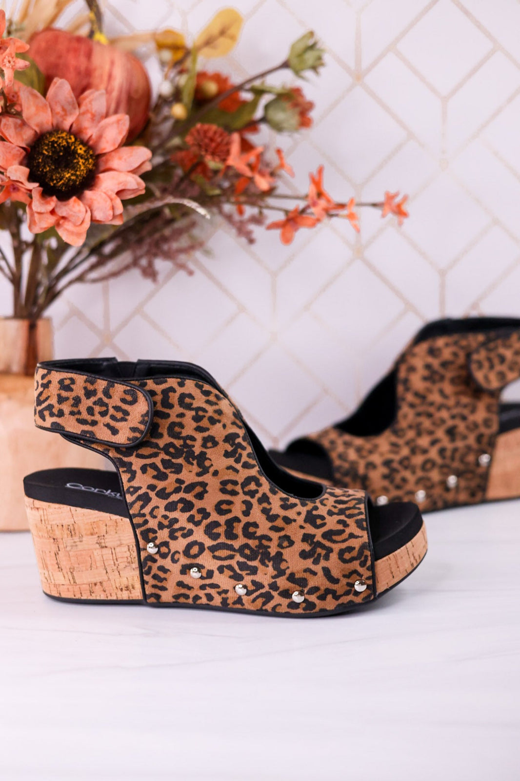 Corkys Top Secret Buckle Wedges in Black Leopard Combo main image 1