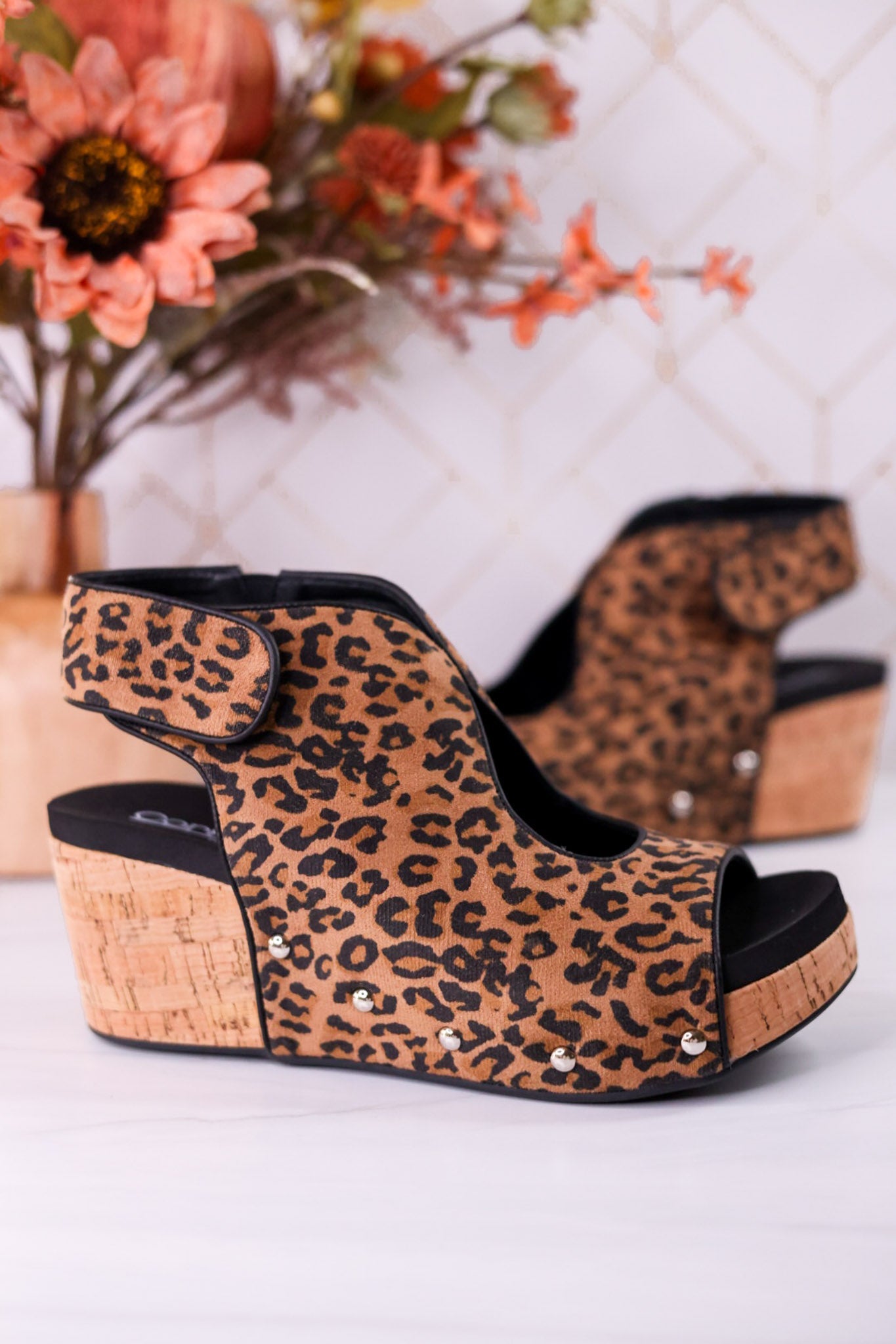Frisky Leopard Wedges - Whiskey Skies - CORKYS FOOTWEAR