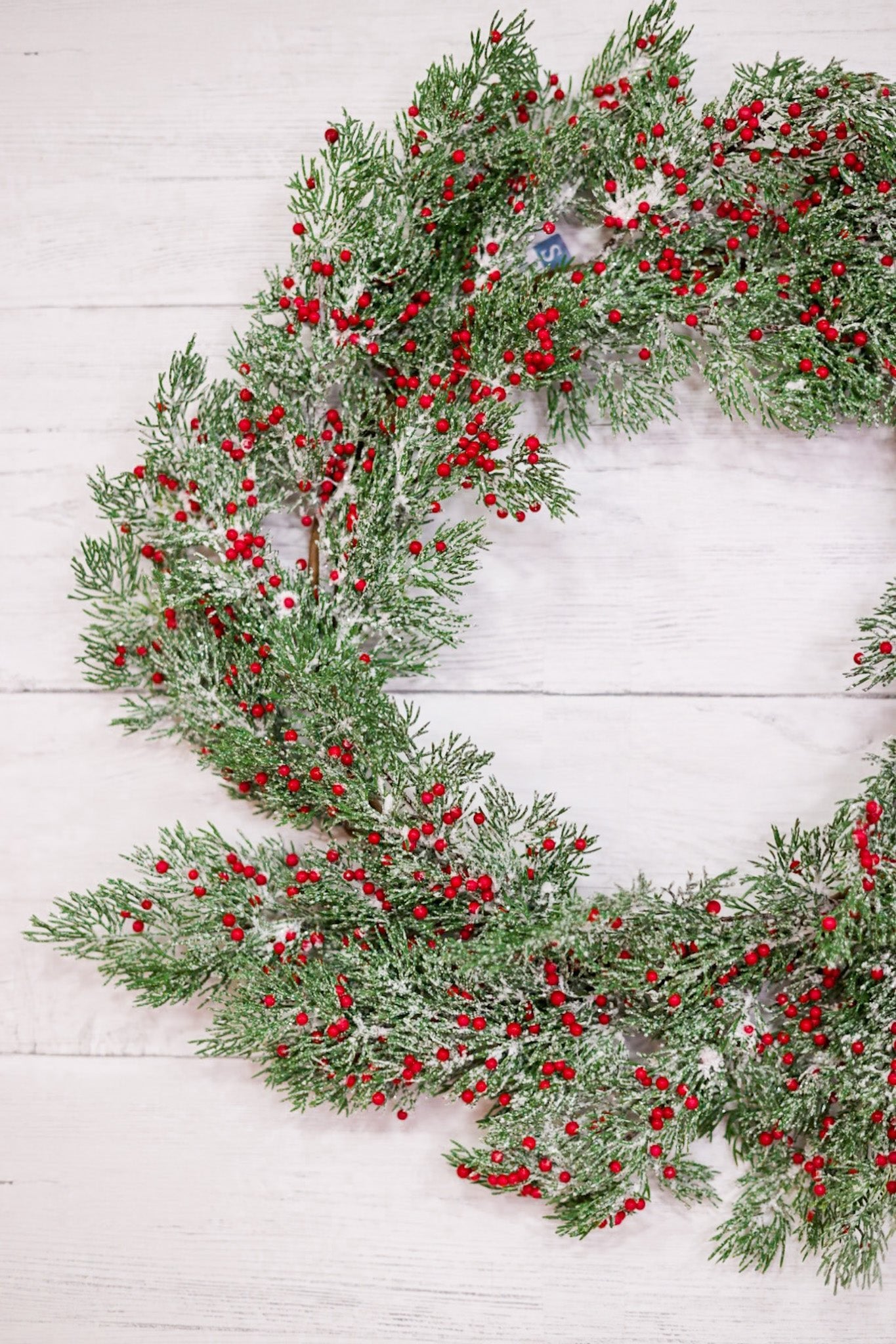 Frosted Cedar and Red Berries Wreath - Whiskey Skies - SULLIVANS