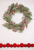 Frosted Cedar and Red Berries Wreath - Whiskey Skies - SULLIVANS