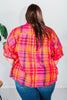 Fuchsia Dolman Sleeve Vintage Plaid Button Front Top - Whiskey Skies - BIBI