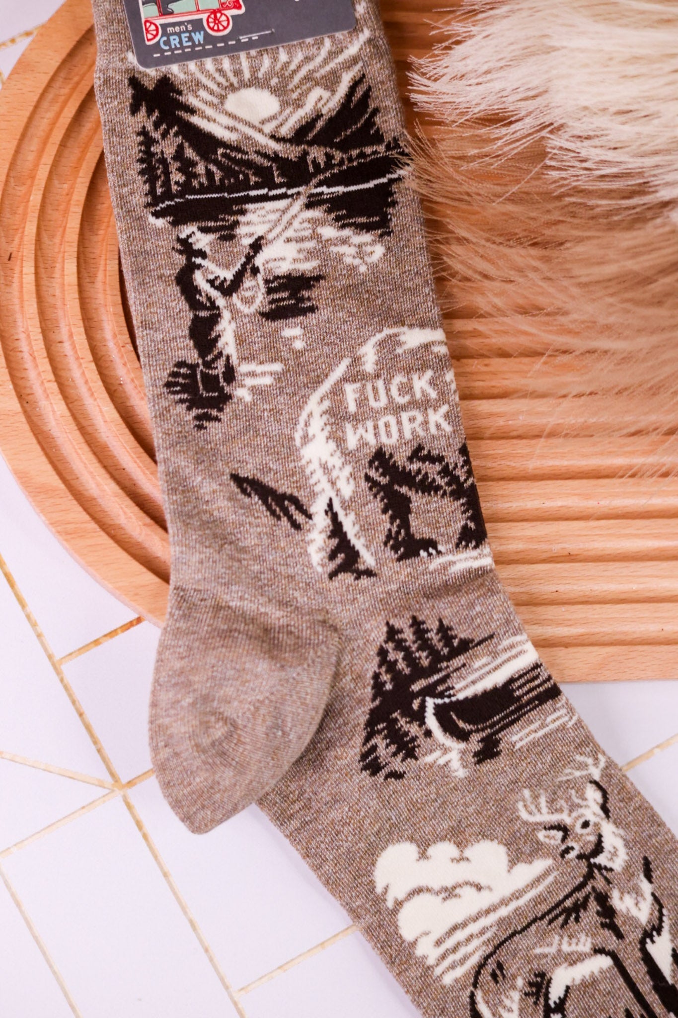 "Fuck Work" Men's Crew Socks - Whiskey Skies - BLUE Q
