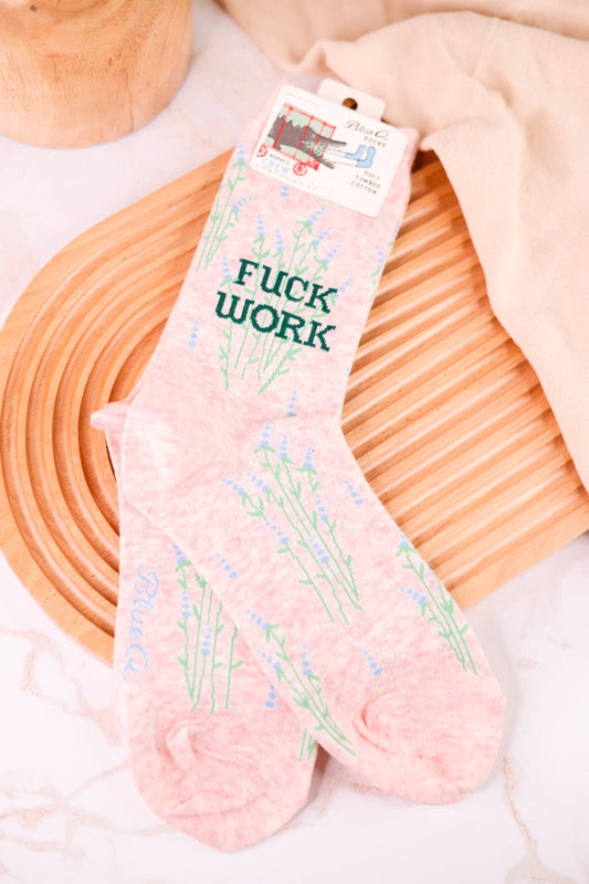 Fuck Work Pink Floral Crew Socks - Whiskey Skies - BLUE Q