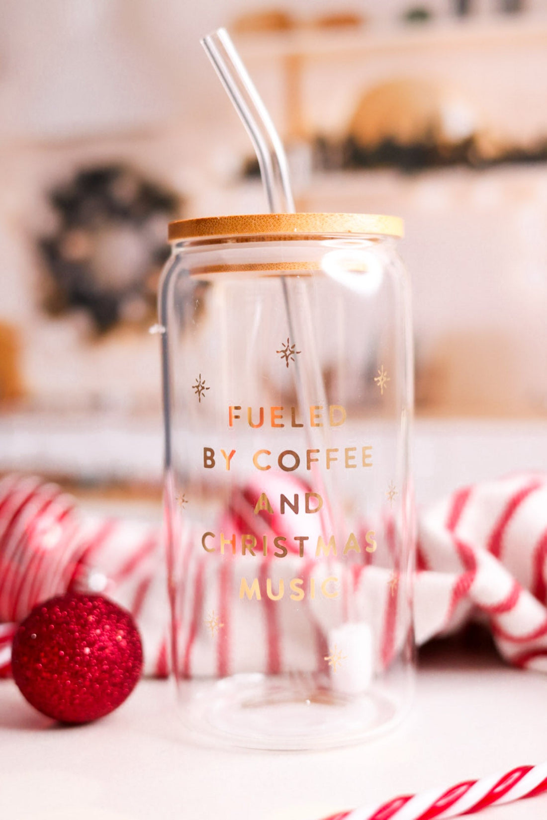 Fueled By Coffee & Christmas Music Glass Tumbler - Whiskey Skies - CREATIVE BRANDS