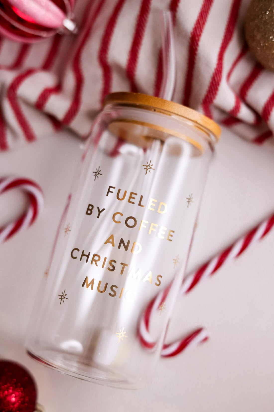 Fueled By Coffee & Christmas Music Glass Tumbler - Whiskey Skies - CREATIVE BRANDS