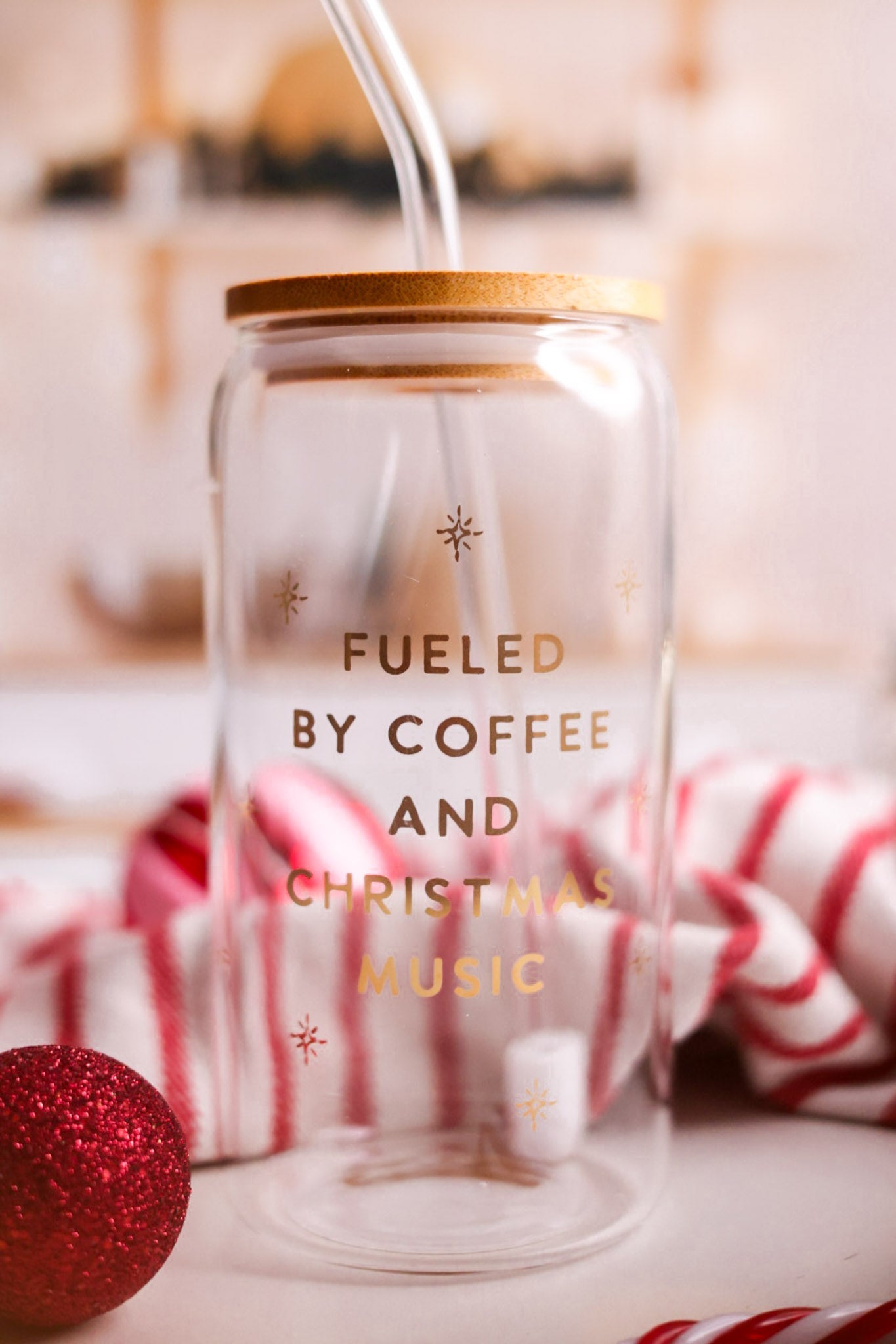 Fueled By Coffee & Christmas Music Glass Tumbler - Whiskey Skies - CREATIVE BRANDS