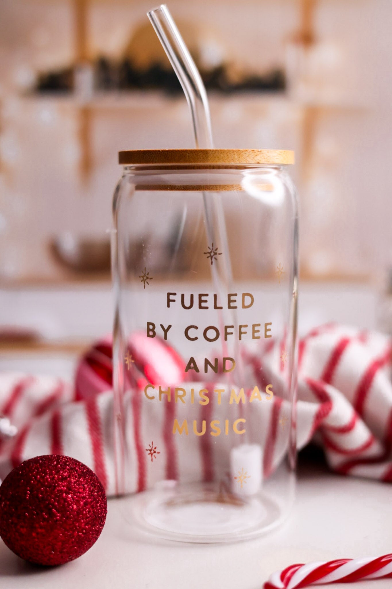 Fueled By Coffee & Christmas Music Glass Tumbler - Whiskey Skies - CREATIVE BRANDS