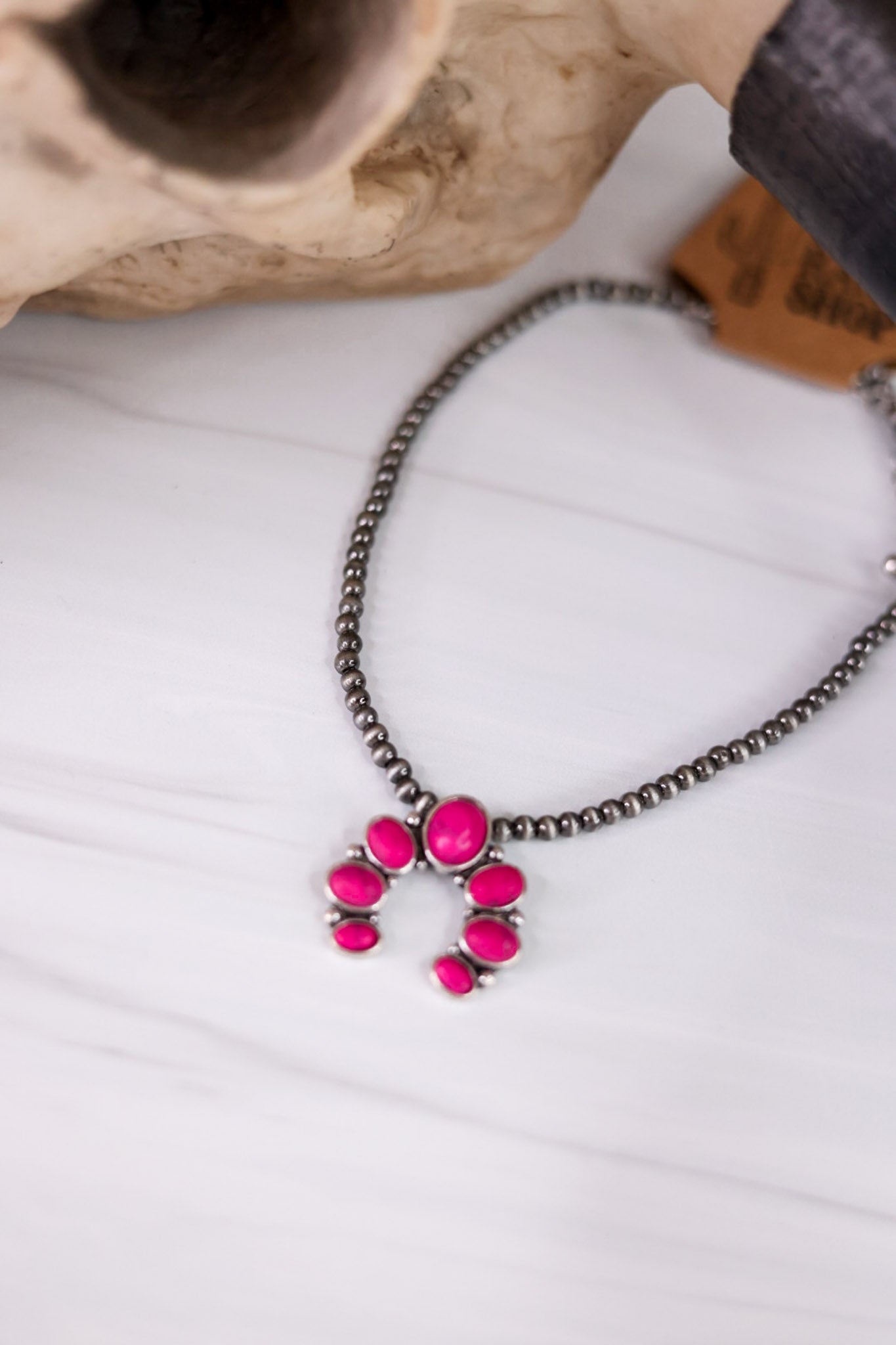 Fuschia Squash Blossom Pendant Choker Necklace - Whiskey Skies - BOHO RANCH SHOP