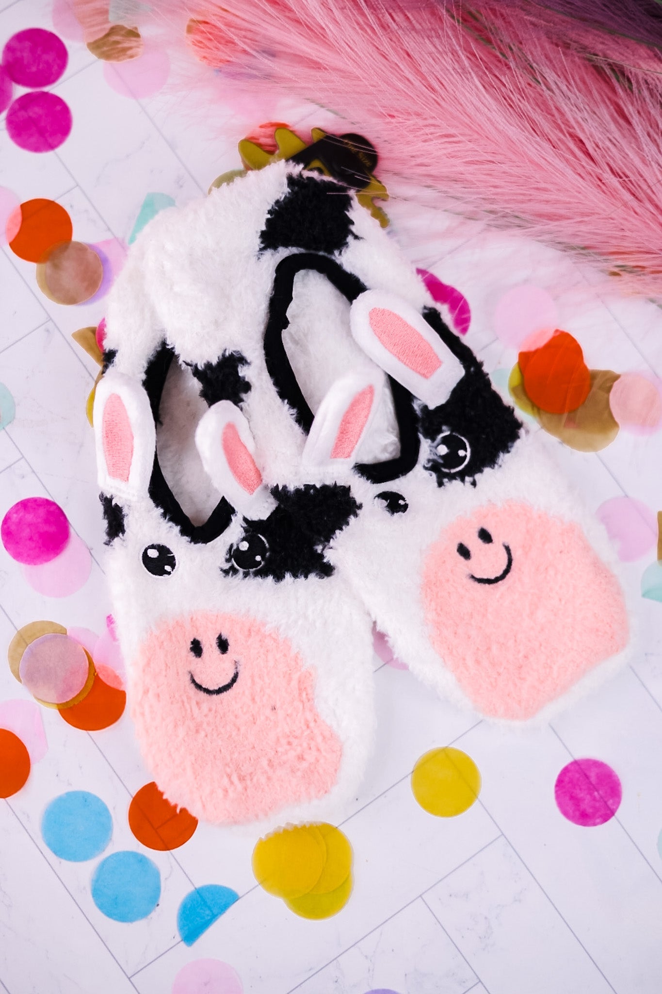 Fuzzy Cow Slipper Socks - Whiskey Skies - JY DESIGNS