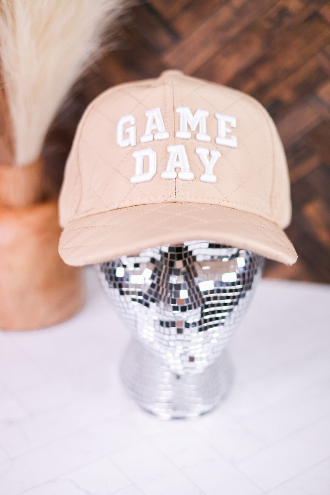 "Game Day" Tan Quilted Baseball Hat - Whiskey Skies - SHIRALEAH