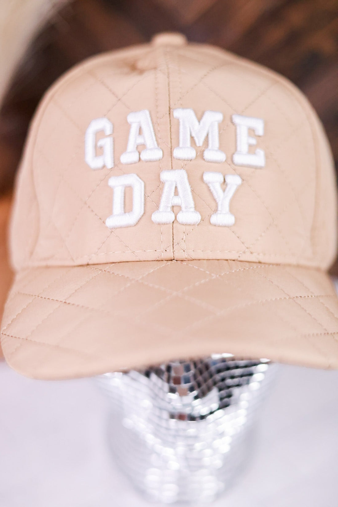 "Game Day" Tan Quilted Baseball Hat - Whiskey Skies - SHIRALEAH