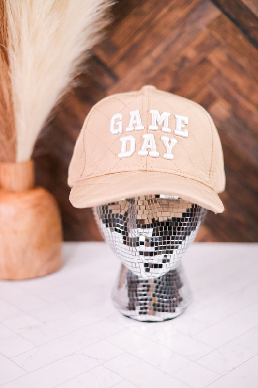 "Game Day" Tan Quilted Baseball Hat - Whiskey Skies - SHIRALEAH