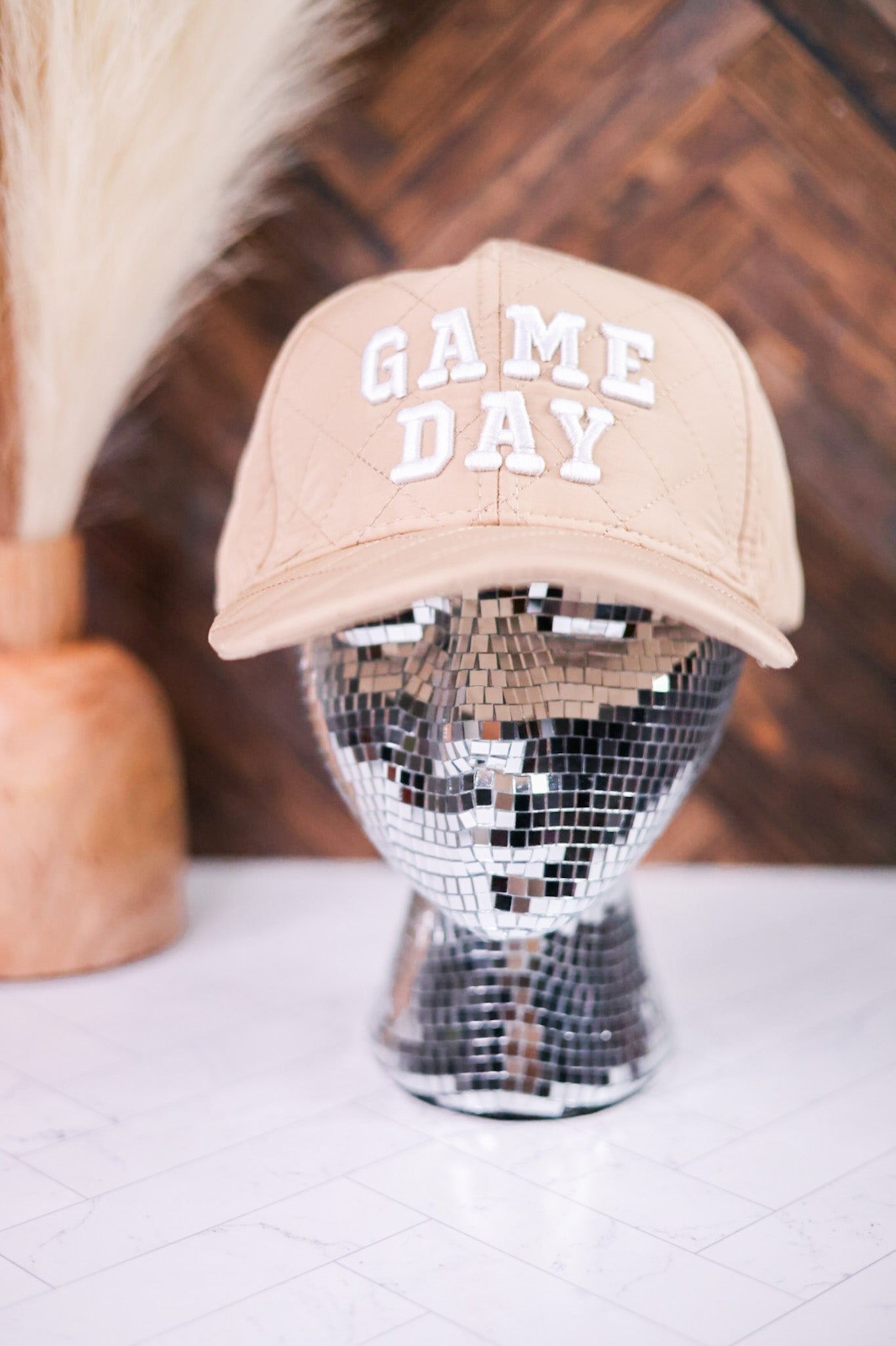 "Game Day" Tan Quilted Baseball Hat - Whiskey Skies - SHIRALEAH